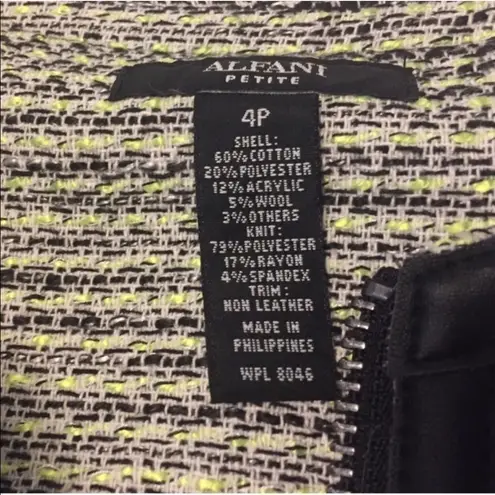 Alfani π tweed collarless knit green jacket