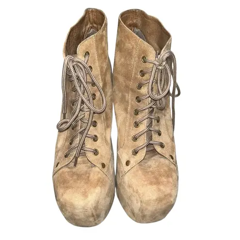 Jeffrey Campbell  Lita Apricot Suede Platform Heeled Lace Up Booties size 9