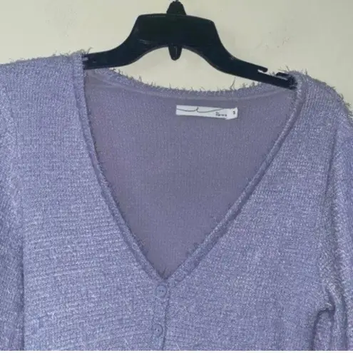 By Egreis Purple Eyelash Long Sleeve Bodycon Sweater Dress White Boa Fur trim Size M