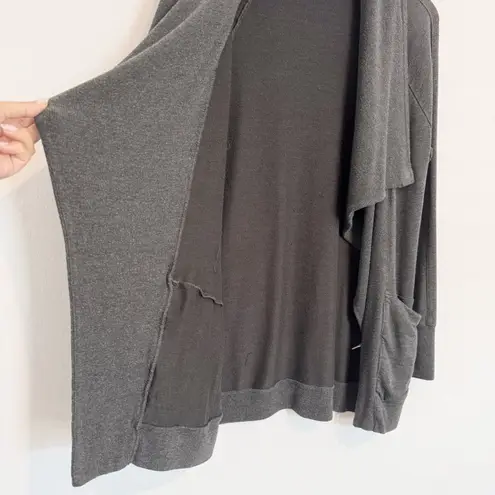 Athleta  Studio Wrap Open Front Stretch Knit Longline Cardigan Pockets Gray Small