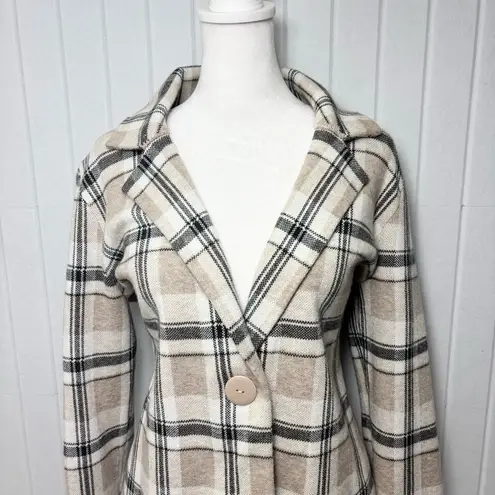 Tahari Neutral -Cream One-Button Plaid Jacket / Blazer Size L