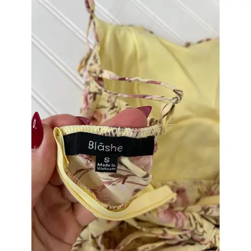 NWOT Blashe Floral Romper Yellow Ruffled Tiered Padded Size S