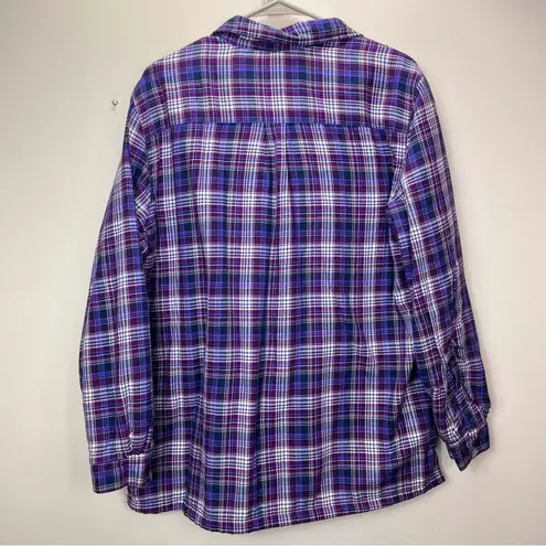 LL Bean Purple Plaid Sherpa Fleece Lined Flannel‎ Shirt Jacket Shacket LARGE