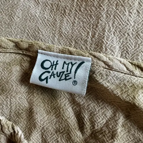 Oh My Gauze! Tie Dye Top Size 1 Lagenlook Casual Notch V Neck Tan Olive Size M