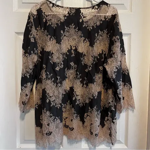 Linea Black and Tan Lace Blouse Size 18