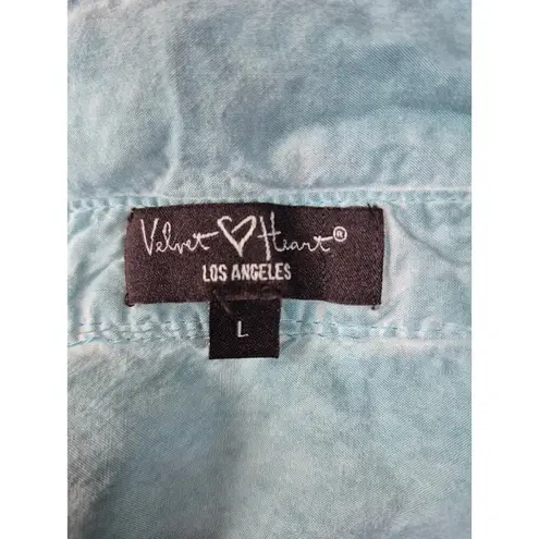 Velvet Heart Los Angeles Tie Waist Blouse Teal Green/Blue Rayon 2 Pockets Sz L