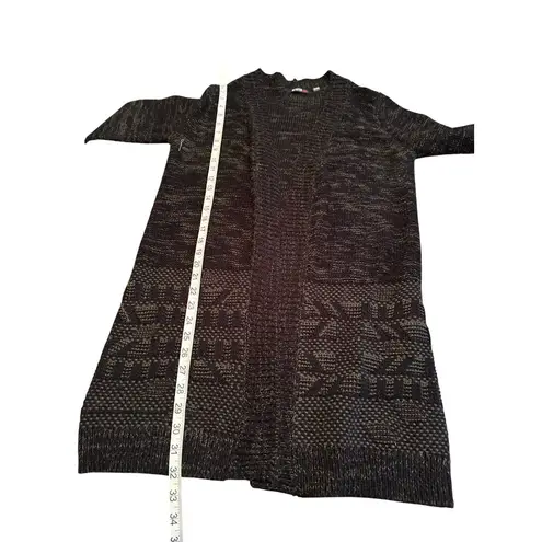 Devoted Aztec Print Open Front Long Cardigan Size M Black Gray Knit READ Size M
