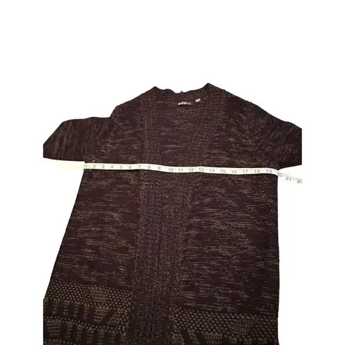 Devoted Aztec Print Open Front Long Cardigan Size M Black Gray Knit READ Size M