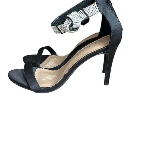 Christian Siriano for Payless COLLINS Black Satin Rhinestone Zip Heels Size 8.5