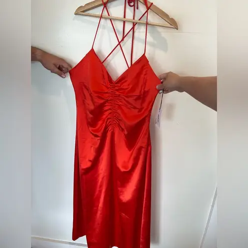 Jason Wu NWT Orange Strappy Ruched Plunge Neckline Midi Slip Dress Size Large