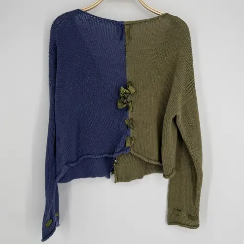 Vintage Tie Front Swetaer M/L Blue Green Fairy Grunge Lagenlook Artsy Whimsical Size M