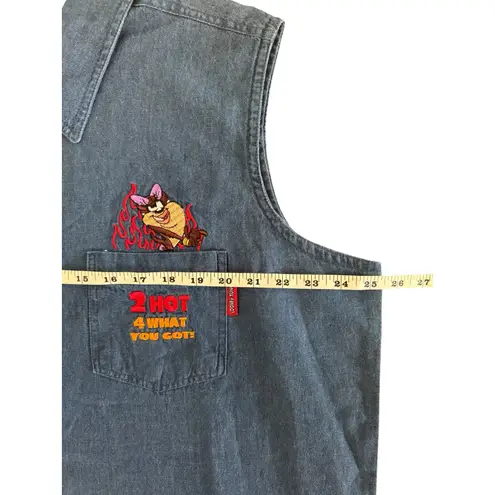 Looney Tunes Vintage Taz Devil Denim Vest Embroidered Cartoon Size 18/20W