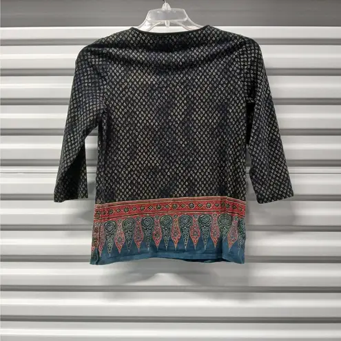 Lauren Ralph Lauren Women's Top Medium Black Print Pullover Stretch Sweater Boho