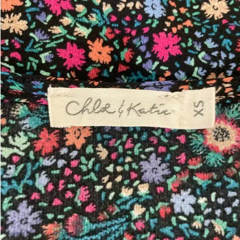 Chloe & Katie Women Crop Top XS Floral Print Wrap Y2K Retro Cottagecore Romantic