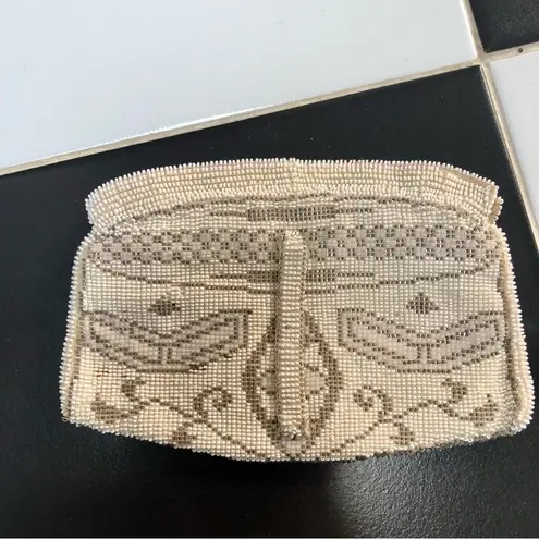 Vintage Beaded Belt Loop Bag Clutch Made in Czechoslovakia Ivory Cream White - Image 5