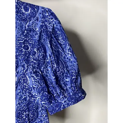 Marea by Liz Joy Women's XS Blouse Boho Cotton Blue Floral Button Up Short Slv