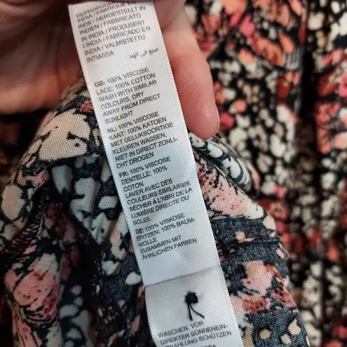 Fat Face Porth Blush Floral Dot Print Midi Long Sleeve Ruffle Lace V-Neck Dress