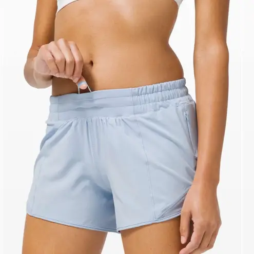 Lululemon  Women Size 4 Hotty Hot Blue Linen Running Shorts w/Liner Zip Pocket