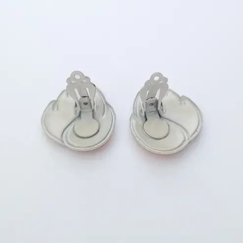 Vintage Clip On Earrings Mustard Yellow and White Leaf Like Statement