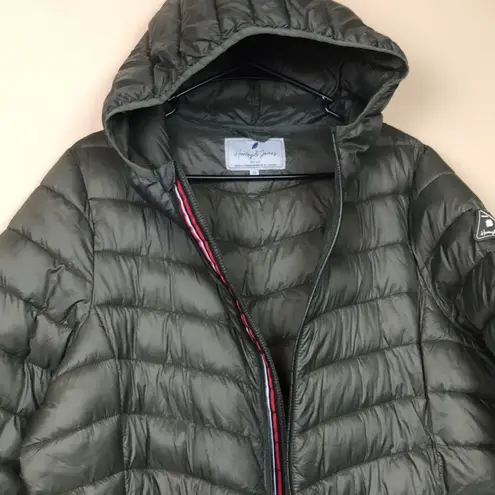 Harvey & Jones Women's Olive Green Nylon Long Line Hooded Puffer Coat Size XXL