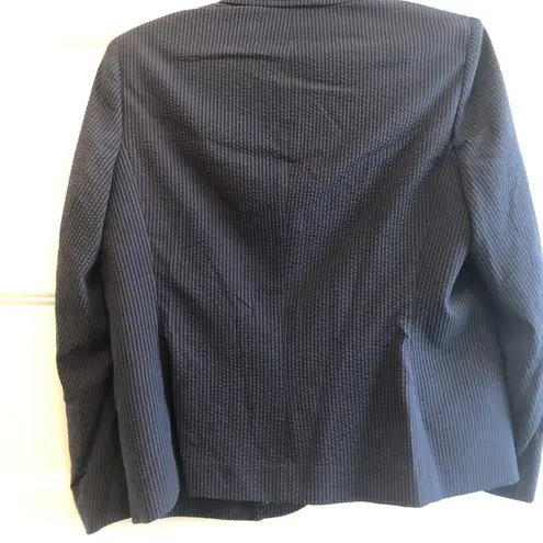 Anne Klein  Size 16 Seersucker Texture Striped Blazer Navy Black