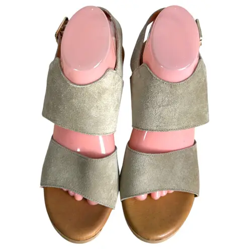 L'Artigiano Lucchese Italy Tan Suede Leather Chunky Heel Sandals EU 40 US 9.5