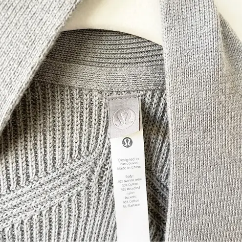 Lululemon  Merino Wool Blend Ribbed Long Wrap Sweater Cardigan Size 6 Gull Grey