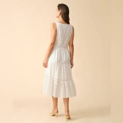 RIHOAS The Square Neck Tiered Hem Midi Dress 76 White Size M