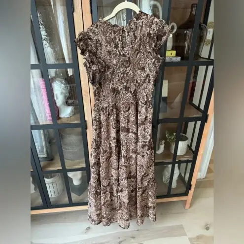 Anthropologie Moon River Smocked midi dress paisley ruffles embroidered  tiered