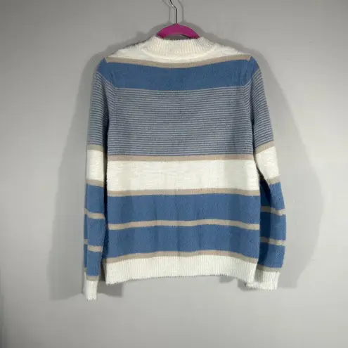 FATE. Womens M Mock Neck Long Sleeve Fuzzy Pullover Sweater Multicolor Stripes