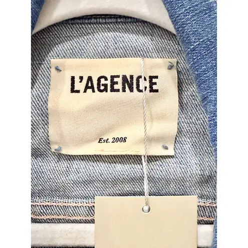 L'Agence Janelle Cropped Raw Hem Button Up Denim Jacket Ithaca Blue Women's XS