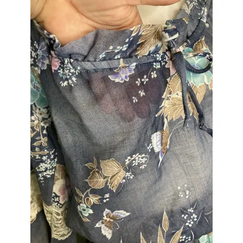 Vintage Dress S Boho Babydoll Cottage Romantic Prairie Floral Tiered Midi Sheer Blue