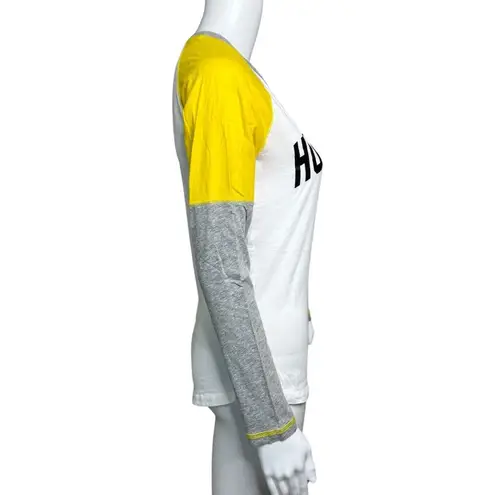 Harry Potter Shirt Women Medium Hugglepuff Raglan Tee Gray White Hogwarts Casual - Image 2