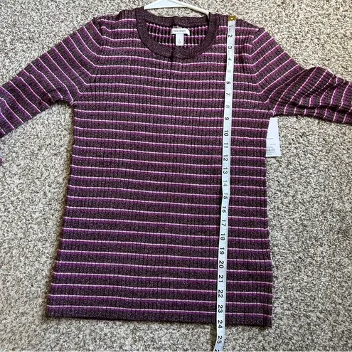 Nine West 🦋 NWT  Purple Striped Glitter Long Sleeve Blouse Sweater Large Sparkly