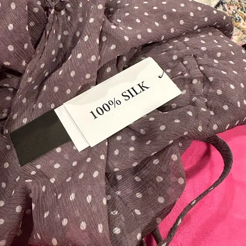 Cynthia Steffe POLKADOT SILK LONG SLEEVE SHEER CHIFFON BLOUSE MAUVE WHITE TOP M