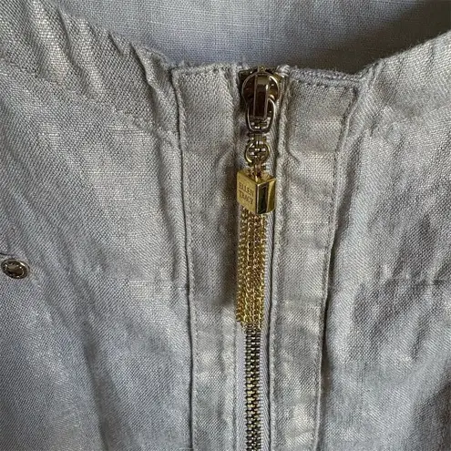 Ellen Tracy Women's L Linen Gold Foil Short Sleeve Blouse Casual Top