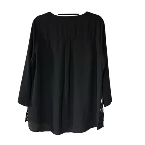 Zac & Rachel Lace Over Front Top Size XL Black Cream Boho Semi Sheer Feminine