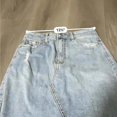 AFRM Denim Fitted Decon Light Wash Distressed Raw Hem Mini Skirt Size 27 Blue