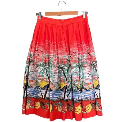 Dancing Days Tropical Circle Skirt Orange Beach Palms Retro Pinup Size Small