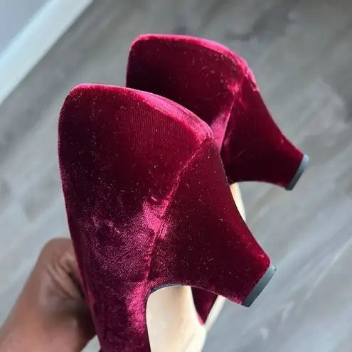 NEW SILVIA FIORENTINA Nicole Velvet Buckle Pumps, Wine Red Size 10
