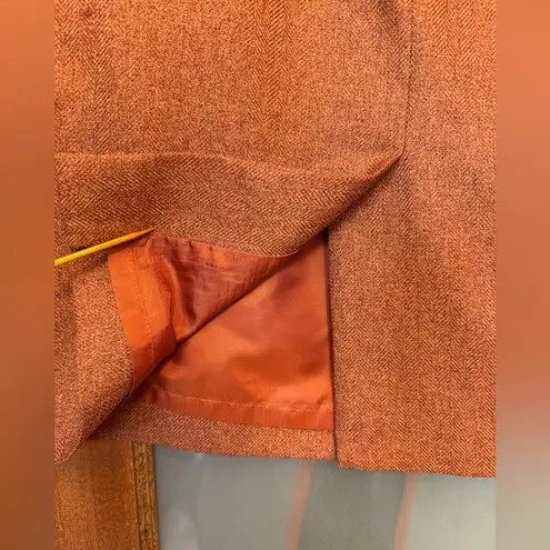 Kasper Women Orange Rust Brown Woven 2pc Suit Short Jacket Career VTG-10