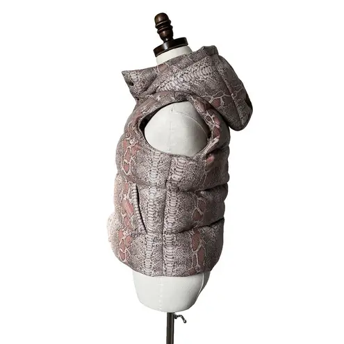 Unreal Fur womens Python Print Puffer Vest Taupe Pink Snake Lightweight Size XS