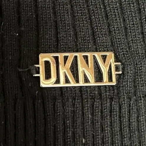 DKNY  Black Sheer Sleeve Ribbed Knit Crewneck Mesh Long Sleeve Sweater Top L