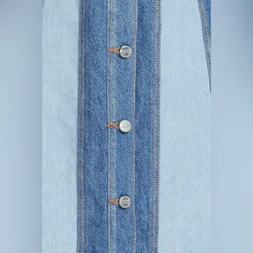 Ganni NWT Two Tone Cutline Blue Denim Midi Dress