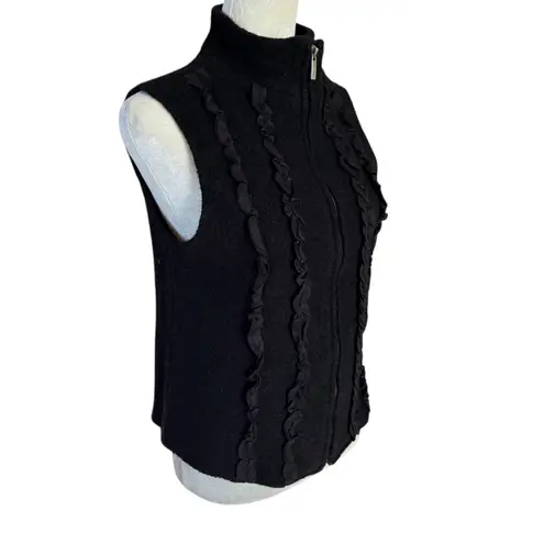 Coldwater Creek black sleeveless mock neck ruffle zip up wool sweater vest M