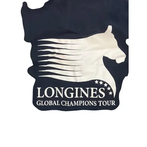 Longines Global Champions Tour Crew Polo Shirt L Navy 100% Cotton Made In Italy White Size L