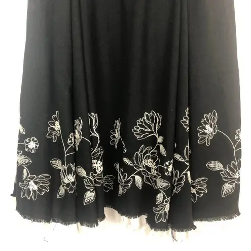 GNW Linen Blend Embroidered Skirt Womens 8 Cottagecore Boho Festival Party Beach Black