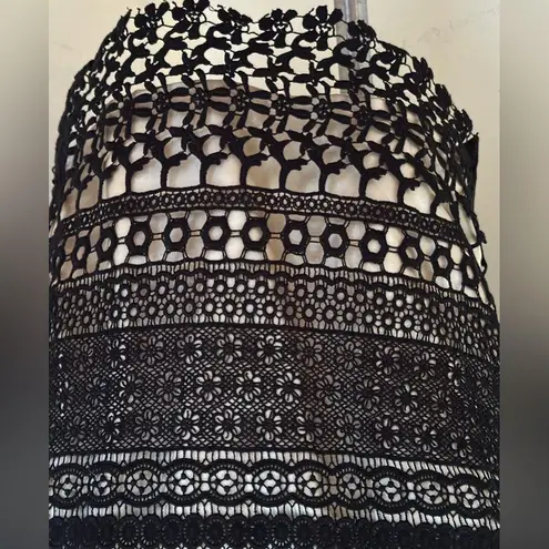 Premise Cream Satin & Black Geometric Lace Pattern Dress Sz 12. Zipper In Back.