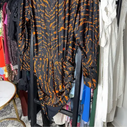 The Attico “Hatty” Black & Cinnamon Tiger Print Draped Mini Dress