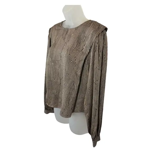 ANINE BING Willa Silk Top Crinkle Stripe Size Medium Tan and Black